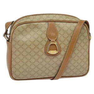 Authentic CELINE Macadam Canvas Shoulder Bag Beige Gold